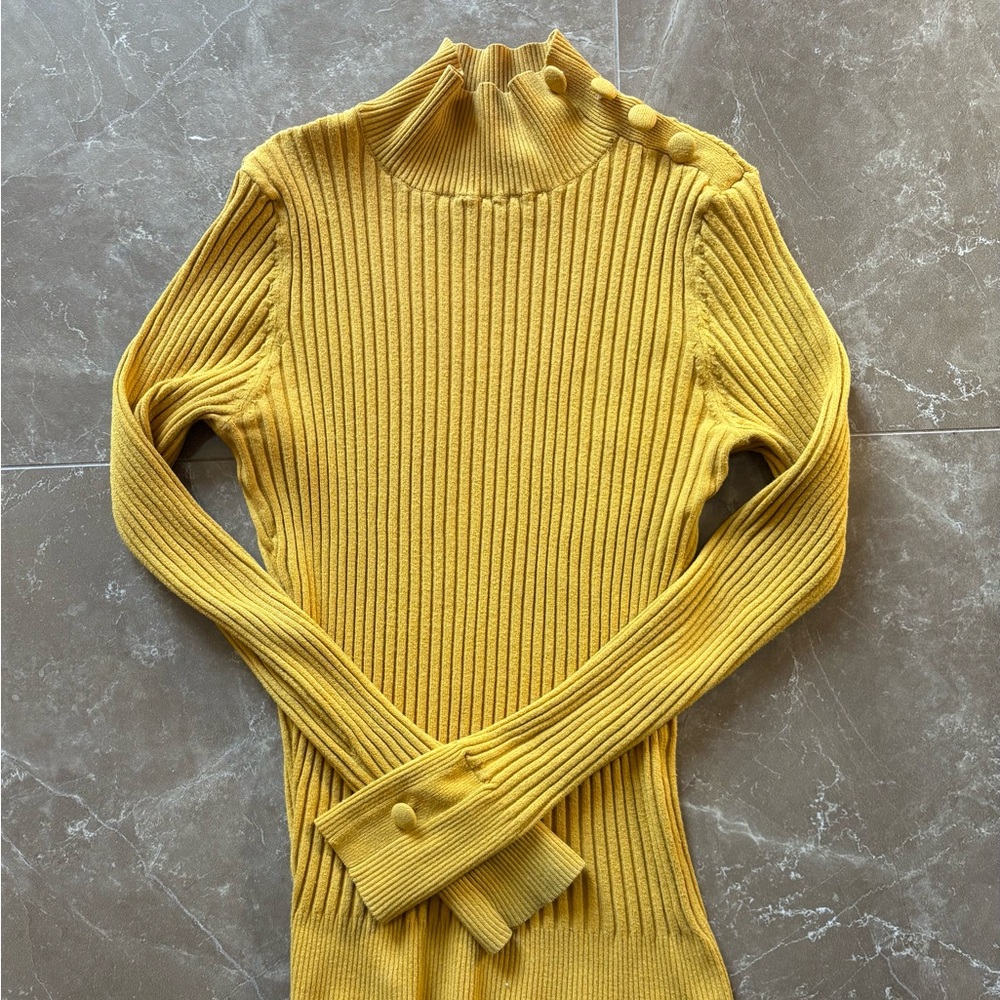 Inc. Yellow Ribbed Button-Detail Sweater